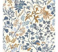 Rasch Symphony 868500 Papier peint intissé avec différentes fleurs, branches et feuilles en jaune, bleu et blanc, 10,05 m x 0,53 m (L x l)