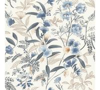Rasch Symphony 869125 Papier peint intissé avec fleurs et feuilles en bleu, jaune doré, marron et blanc, 10,05 x 0,53 m (L x l)