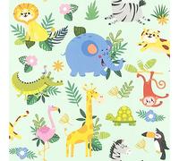 Rasch WTD 229714 Papier peint coloré pour chambre d'enfant Motif éléphant, girafe, lion, singe et autres 10,05 m x 0,53 m