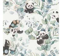 Rasch WTD 301144 Papier peint intissé clair avec eucalyptus et pandas à l'aquarelle 10,05 x 0,53 m