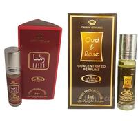 Rasha & Oud & Rose Concentrated Perfume Oil Roll-On - Long Lasting Unisex Attar for Men & Women - Alcohol Free - 6ml Each (Pack of 2)