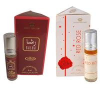 Rasha & Red Rose Concentrated Perfume Oil Pack of 2 | Long-Lasting Alcohol-Free Attar for Men & Women | 6ml Each Roll-On