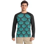 Rashguard à manches longues pour homme Protection solaire UV Séchage rapide Motif écailles de sirène Turquoise Noir, Écailles de sirène noire turquoise, XL