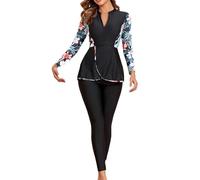 Rashguard Femme - Maillots De Bain À La Mode pour Femmes Manches Longues Séparées Et Pantalons Plage Surf Maillots De Bain Conservateurs Musulmans Moyens (Black L)