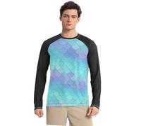 Rashguard UPF 50+ pour homme à séchage rapide, chemises de pêche à manches longues, protection solaire UV, écailles de sirène pastel, bleu, Ecailles de sirène pastel bleu, S