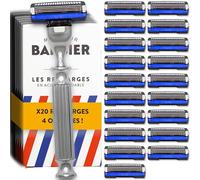 Rasoir 3 lames pour homme avec 20 recharges de Monsieur BARBIER | Kit de rasage manuel LE CHALLENGER | Compatible manche MACH3® | Idéal pour les peaux sensibles