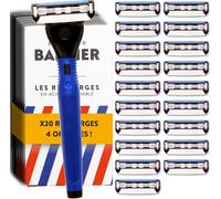 Rasoir 3 Lames Pour Homme Avec 20 Recharges, Kit De Rasage Manuel L'ambitieux, Compatible Manche Monsieur Barbier, Idéal Pour Peaux Sensibles