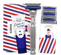 Rasoir 3 lames pour homme de Monsieur BARBIER | 4 recharges et Crème de Rasage inclus | Kit de rasage manuel LE CHALLENGER | Compatible manche MACH3® | Idéal pour les peaux sensibles