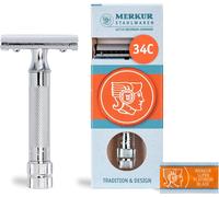 Rasoir 34CPoignée Compacte Chromée BrillanteRasoir En Trois Parties Avec Coupe DroitePeigne FerméIdéal Pour Le Rasage HumideZinc Moulé Sous PressionPoignée En Laiton
