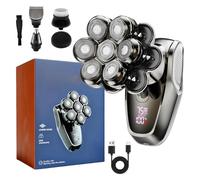 Rasoir 7D pour homme chauve, têtes détachables, écran LED, étanchéité IPX7, utilisation humide et sèche, chargement de type C, lames en acier inoxydable, argent métallisé