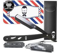 Rasoir à Barbe Coupe choux |20 Demi-Lames Etui Cuir de Transport |KIT rasoir de barbier manuel professionnel barber Visage classique Entretien a main précision vintage Traditionnel coiffeur (NOIR)