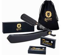 Rasoir à main levée BloonyProfessional Version BLACK MODE avec manche en bois,kit barbe homme 10 lames Premium (20 cassées) - Coupe choux à lame interchangeable Black Edition design italien(Q675)