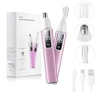 Rasoir à Sourcils et Visage pour Femmes, 2 en 1 Tondeuse à Poils de nez, Tondeuse Nasale USB Rechargeable avec Affichage Numérique LCD, pour Sourcils, Nasale, Visage Hommes et Femmes (Rose)