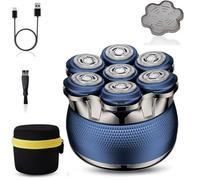 Rasoir à tête plate pour homme - Lames magnétiques 7D amovibles, entièrement lavable IPX6, indicateur de batterie de précision LED, batterie haute capacité, bleu