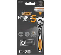 BIC Hybrid 5 Flex - Rasoir Rechargeable pour Homme, 5 Lames avec Bande Lubrifiante pour un Rasage Précis - Boîte de 1 Manche + 2 Recharges