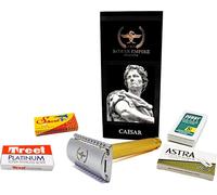 Rasoir de sécurité à double fil César Gold de Roman Empire Shaving Rasoir classique Razor de sécurité Rasoir en acier avec lot de 20 lames à raser (Astra-Derby-Shark-Treet)(Q581)