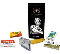 Rasoir de sécurité à double fil César Gold de Roman Empire Shaving | Rasoir classique | Razor de sécurité | Rasoir en acier avec lot de 20 lames à raser (Astra-Derby-Shark-Treet)