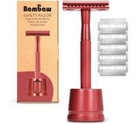 Rasoir De Sécurité En Métal Rouge Avec Stand&5 Lames Rasoir De SûretéRasoir Pour Homme Et FemmeRasage ManuelBeauté Zéro DéchetRasage BarbeRasoir BarbierRasage Traditionnel