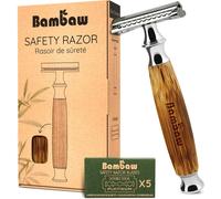 Rasoir De Sécurité Femme & Homme Avec 5x Lame Rasoir De Sureté De Rechange, Pour Un Rasage Femme Précis Et Confortable Au Résultat Impeccable (Bambou Large Argenté)