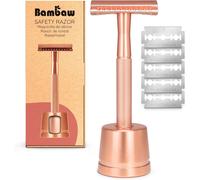 Rasoir De Sécurité Femme Or Rose Avec Stand Métal Rasage Manuel Beauté Zéro Déchet Traditionnel [Z313]