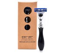 Rasoir de sécurité Parker Deluxe Rasoir compatible Gillette Mach 3 - Manche en résine noire de qualité supérieure avec garniture chromée - Une cartouche à trois lames Gillette Mach 3 incluse