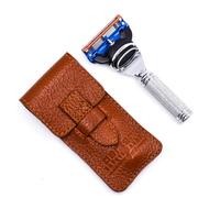 Rasoir de sécurité Parker, rasoir de voyage compatible Gillette Fusion à 5 lames avec étui en cuir de selle luxueux