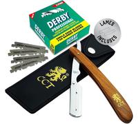 Rasoir Droit De Barbier Coupe Choux Manuel Avec 10 Lames De Derby Kit Avec Étui De Voyage En Cuir Accessoire Pour Homme, Cadeau Pour L¿Hygiène