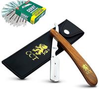Rasoir Droit de Barbier Coupe Choux Manuel avec 10 Lames de Derby Kit avec étui de voyage en cuir Accessoire pour homme,Cadeau