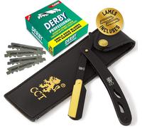 Rasoir Droit De Barbier Coupe Choux Manuel Avec 10 Lames De Derby¿Kit Avec Étui De Voyage En Cuir¿Accessoire Pour Homme,Cadeau Pour L'hygiène