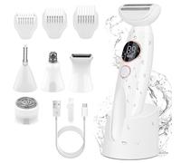Rasoir électrique 5 en 1 pour femme, rasoir intime pour femme, épilateur pour le visage et le corps, IPX7 étanche, utilisation humide et sèche, tondeuse rechargeable pour maillot, aisselles, jambes