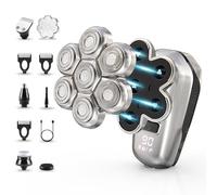 Rasoir électrique chauve pour homme : 5 en 1 7D - Rasoir rotatif - Étanche - Rechargeable par USB - Tondeuse à cheveux humide et sèche - Avec affichage LED
