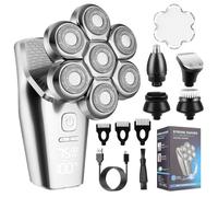 Rasoir électrique chauve pour homme, 7 têtes flottantes, rasoir à barbe, tondeuse à cheveux, nettoyeur de visage, masseur de nez, tondeuse IPX7, entièrement lavable, rechargeable par USB, écran