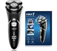 Rasoir électrique MAX-T pour hommes avec tondeuse escamotable, étanchéité IPX7, tête rotative 3D, rasoir sans fil rechargeable, port Type-C, 120 min d'autonomie, Plug & Play - Noir