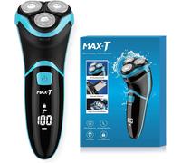 Rasoir électrique MAX-T pour hommes avec tondeuse escamotable, étanchéité IPX7, tête rotative 3D, rasoir sans fil rechargeable, port Type-C, 120 min d'autonomie, Plug & Play - Bleu