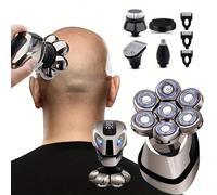 Rasoir électrique pour la tête et les cheveux, rasoir rechargeable sans fil pour hommes, rasoir humide/sec pour crâne et tête rasée avec lames rotatives, tondeuses, rasoir électrique à sept lames, cap