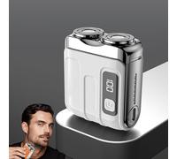 Rasoir électrique rotatif portable à double anneau, mini rasoir de poche rotatif à double anneau, mini rasoir de voyage à double tête pour homme avec tête flottante, humide et sec, sans fil (blanc-2)