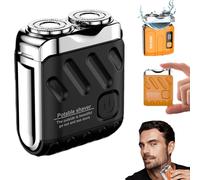 Rasoir électrique rotatif portable à double anneau, mini rasoir de poche rotatif à double anneau, mini rasoir de voyage à double tête pour homme avec tête flottante, humide et sec, sans fil (noir-1)