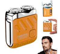 Rasoir électrique rotatif portable à double anneau, mini rasoir de poche rotatif à double anneau, mini rasoir de voyage à double tête pour homme avec tête flottante, humide et sec, sans fil (orange-1)