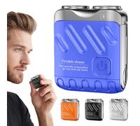 Rasoir électrique rotatif portable à double anneau, mini rasoir électrique rotatif à double anneau pour homme, rechargeable par USB, un seul bouton, longue durée, pour la maison et les voyages (bleu)