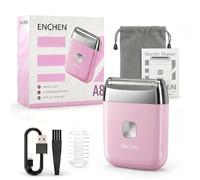 Rasoir électrique sans fil à 2 vitesses avec verrou de voyage, rechargeable de type C, peigne de guidage de 3 mm, rasoir portable compact avec brosse de nettoyage (rose)