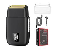 Rasoir électrique sans fil pour homme, rasoir en aluminium à 3 vitesses avec double lames flottantes, étanchéité IPX7, rasage humide/sec, charge rapide, affichage LED, verrouillage de voyage (noir)