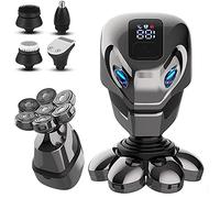 Rasoir Electriques Hommes,5 En 1 Rasoirs à Têtes Rotatives Tondeuse à Barbe USB Rechargeable secs & humides Rasoir Nez Avec écran LCD et Brosse pour le Visage IPX7 Étanche
