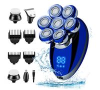 Rasoir Electriques Hommes, 5 in 1 Rasoirs à Têtes Rotatives, IPX7 Étanche Rechargeable Sec et humide Rasoir Ensemble à tête chauve Sec et humide Rasoir Nez Ave écran LED et Brosse pour le Visage-Bleu