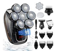 Rasoir Electriques Hommes, 6 in 1 Rasoir Tete Chauve Homme, 7D Tondeuse Barbe Homme, Tondeuse Cheveux Hommes IPX7 Étanche Sec et Humide Portables écran LED avec Brosse pour le Visage