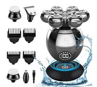 Rasoir Electriques Hommes, 6 in 1 Rasoirs à Têtes Rotatives, 7D Tondeuse Cheveux Hommes, IPX7 Étanche Rasoir Electriques Rechargeable Type-C et tondeuse nez Ave écran LED et Sec et Humide Portables