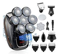 Rasoir Electriques Hommes, 6 in 1 Rasoirs à Têtes Rotatives, Rasoir Electrique 7D Tondeuse à Barbe, Tondeuse Cheveux Hommes IPX7 Étanche Sec et Humide Portables écran LED avec Brosse pour le Visage