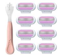 Rasoir Femme avec 8 Lames de Rechange + 1 Manche Antidérapant, Lames à 3 Couches avec Bande Lubrifiante Aloe Vera, Rasage Doux Zones Intimes, Jambes, Aisselles, Compatible Venus, Peau Sensible