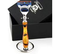 Rasoir manuel pour homme Haryali London - Ambar de luxe et manche de rasoir de sécurité noir - Porte-rasoir de sécurité en acier inoxydable - Cadeau parfait (Safety Razor)