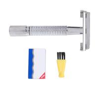 Rasoir Manuel Vintage pour Homme, Double Tranchant, Métal Argenté | Usage Maison ou Voyage, Design Classique Réutilisable, avec Brosse et 10 Lames, Rangement Facile