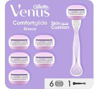 Rasoir Pour Femme Pro Comfortglide Breeze, Manche Réutilisable, 6 Cartouches Originelles De Recharge A 3 Lames, Sans Besoin De Gel A Raser, Soin De Peau Grâce Aux Barres Lubrifiantes